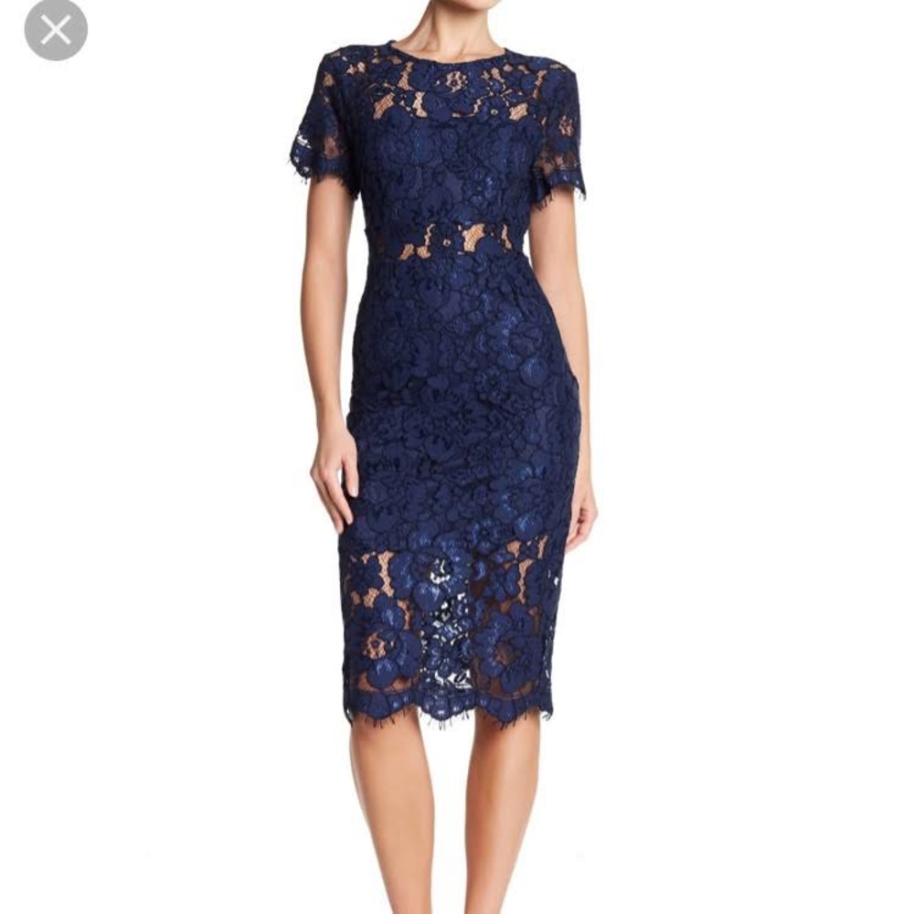 NSR – Lace Short Sleeve Sheath Midi Dress